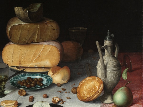 锡格堡瓷壶、面包与梨