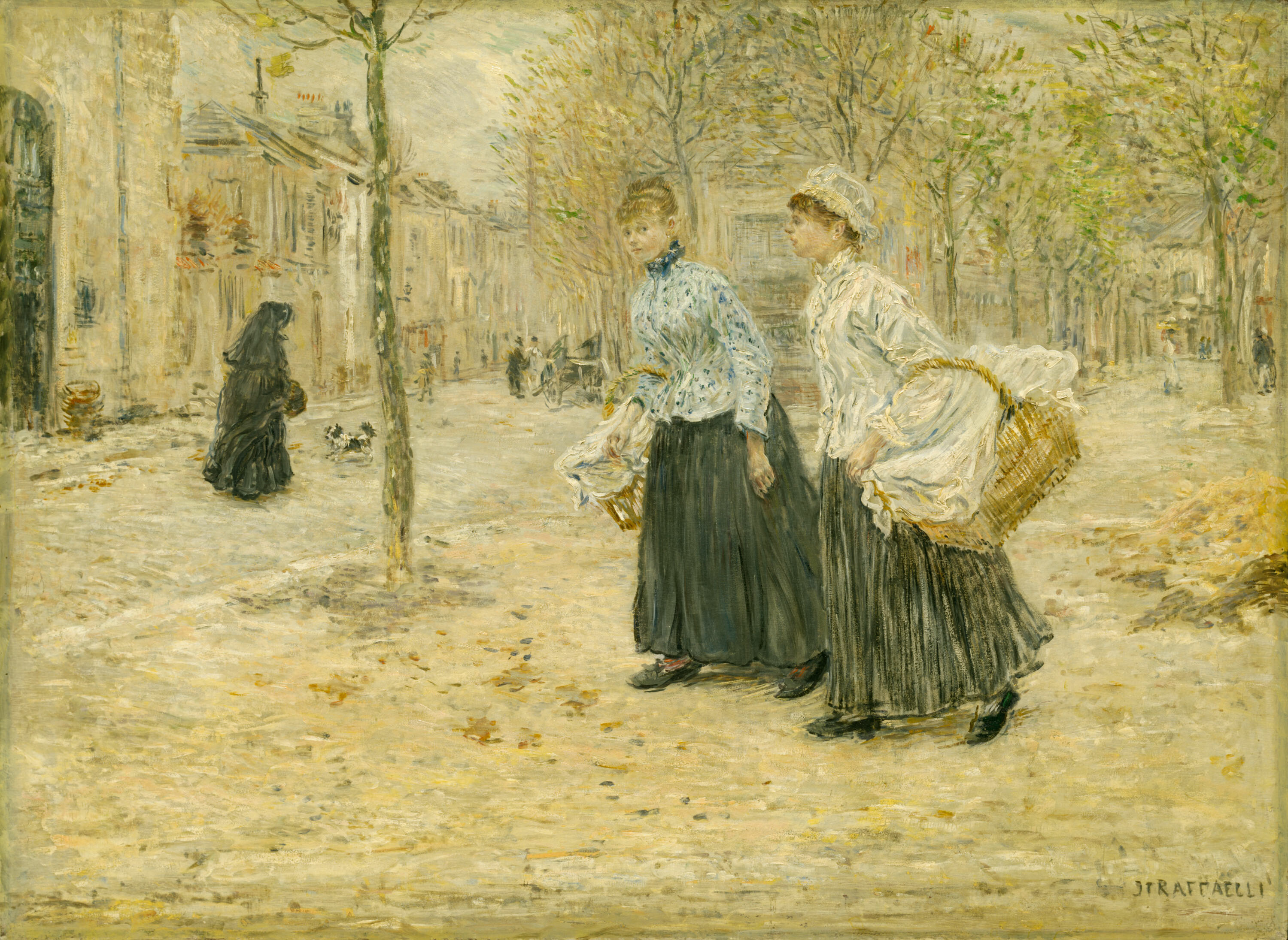 《两个洗衣女工穿过巴黎的小公园》