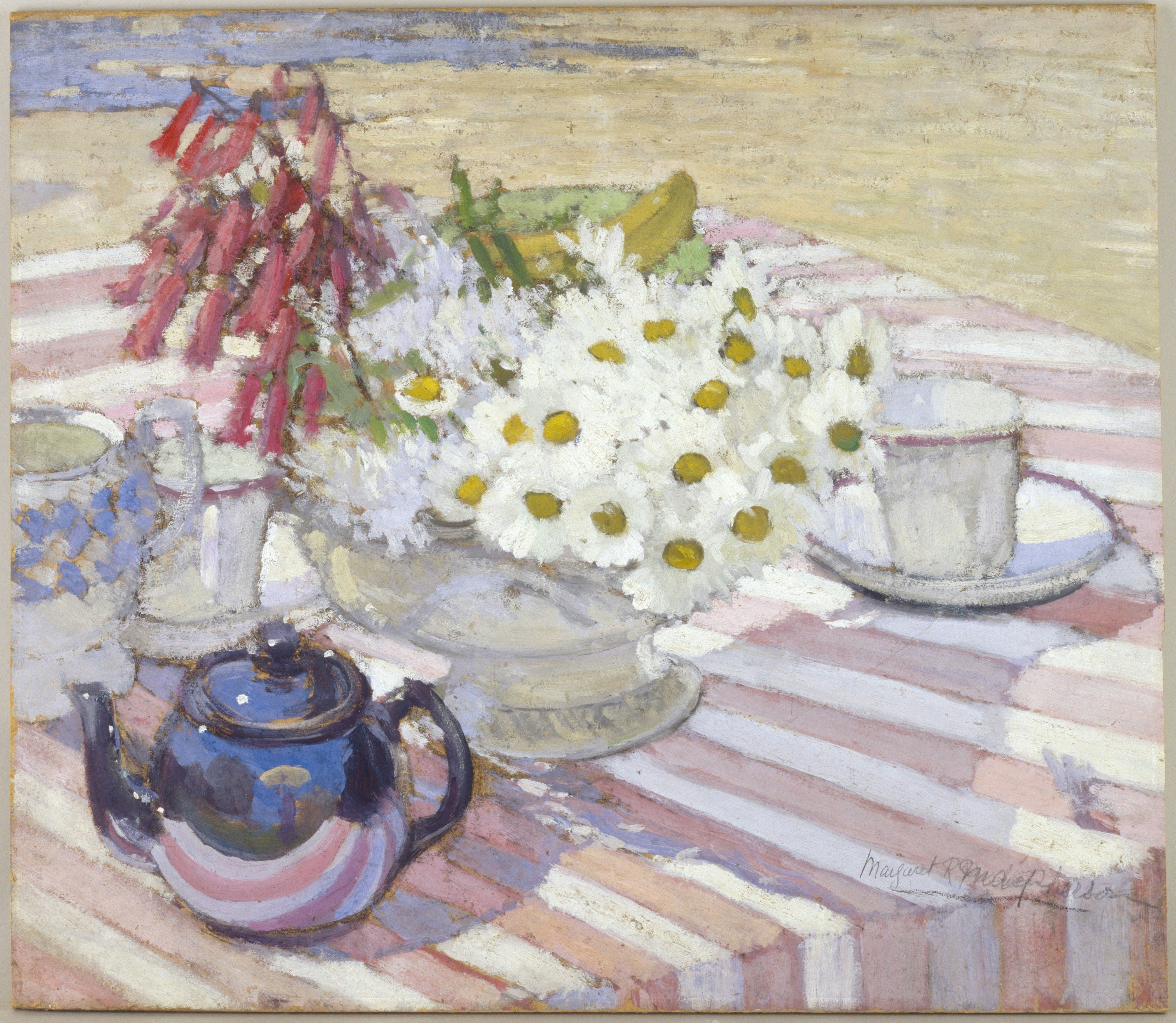 《茶壶和雏菊的静物画》
