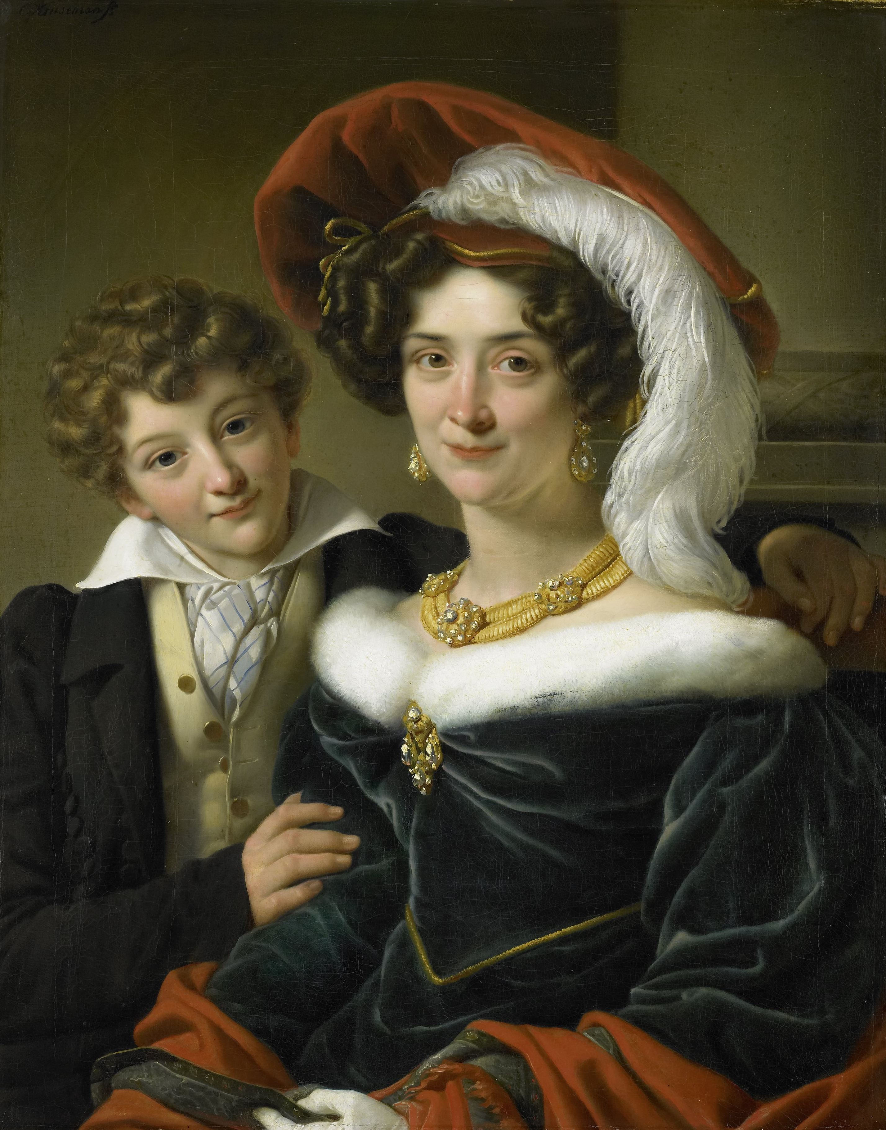 《鲁道菲娜·威廉敏娜·伊丽莎白·德·斯特勒，约翰内斯·范登·博施伯爵的第二任妻子，和他们的儿子理查德·列文哈特》