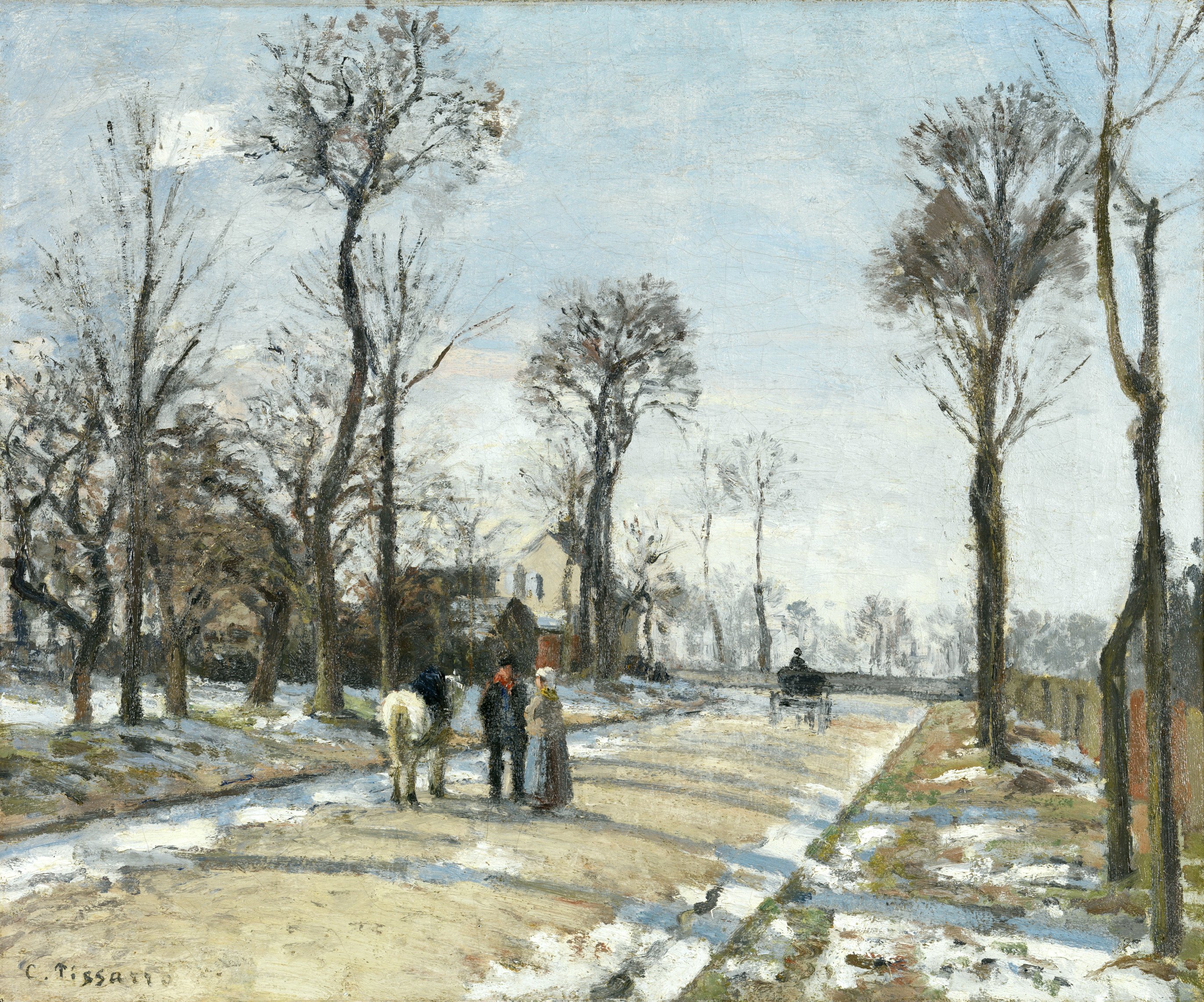 《往凡尔赛的道路，路维希安，冬日阳光与雪景》