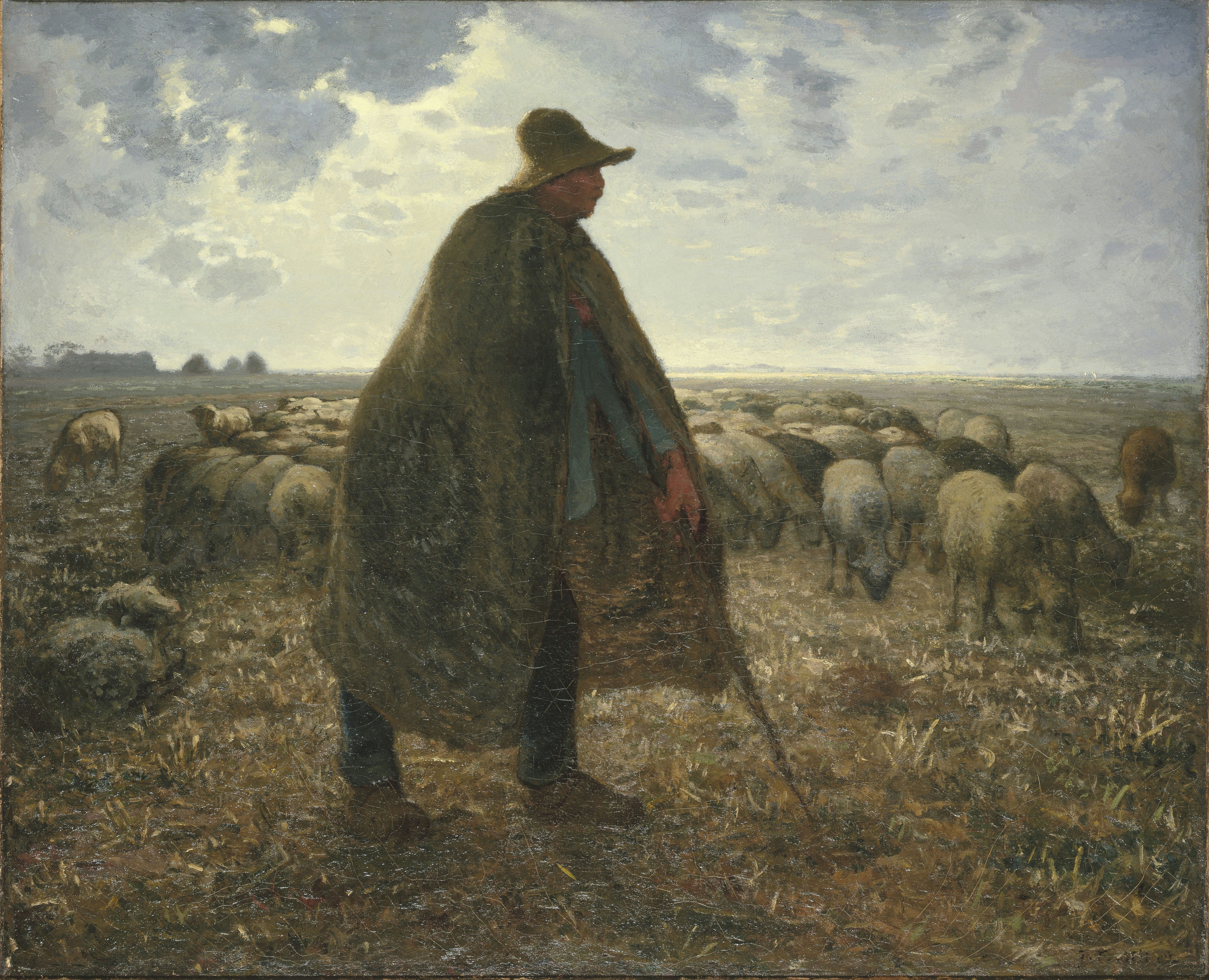 《牧羊人看管羊群》