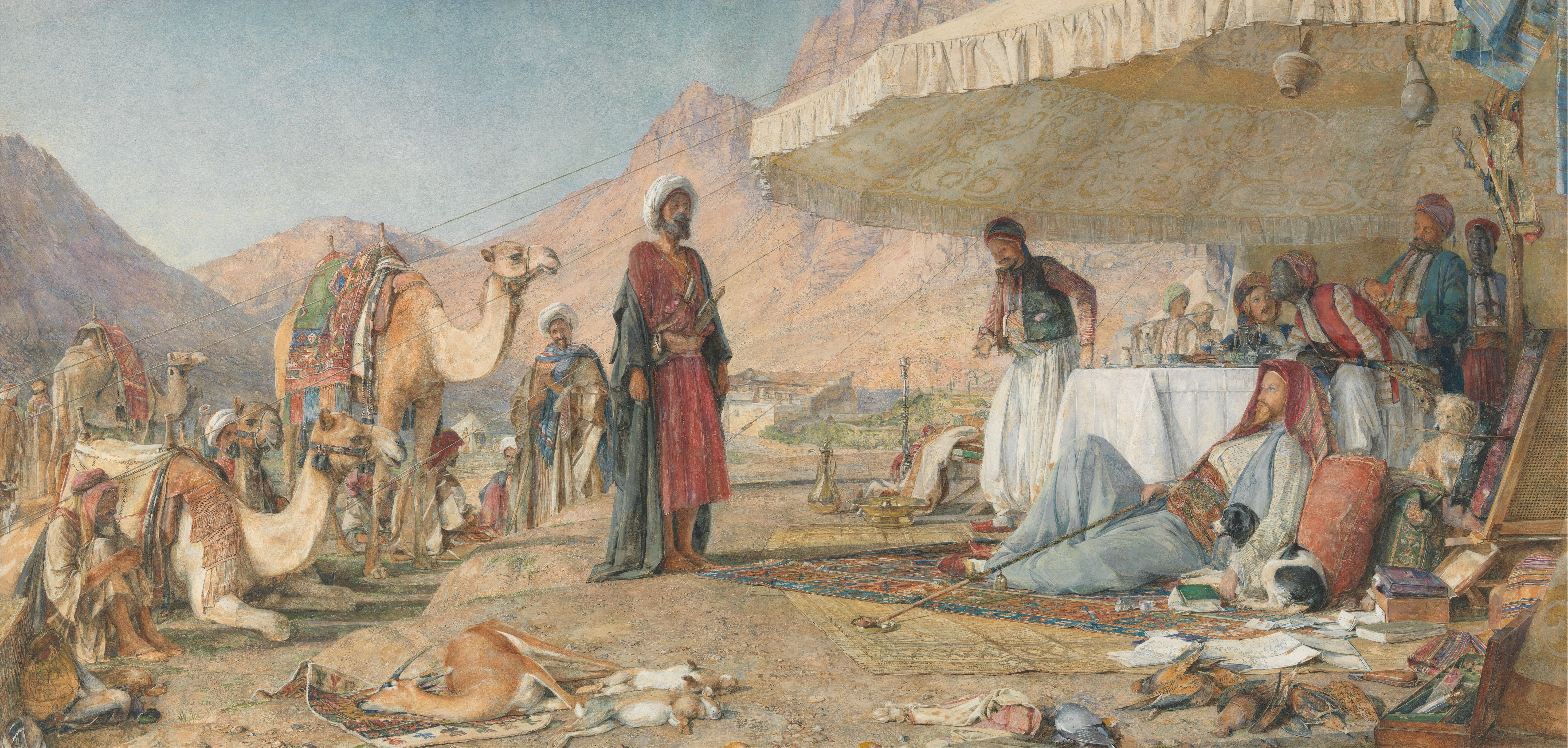 《西奈山沙漠中的法兰克营地。1842年-远方的圣凯瑟琳修道院》